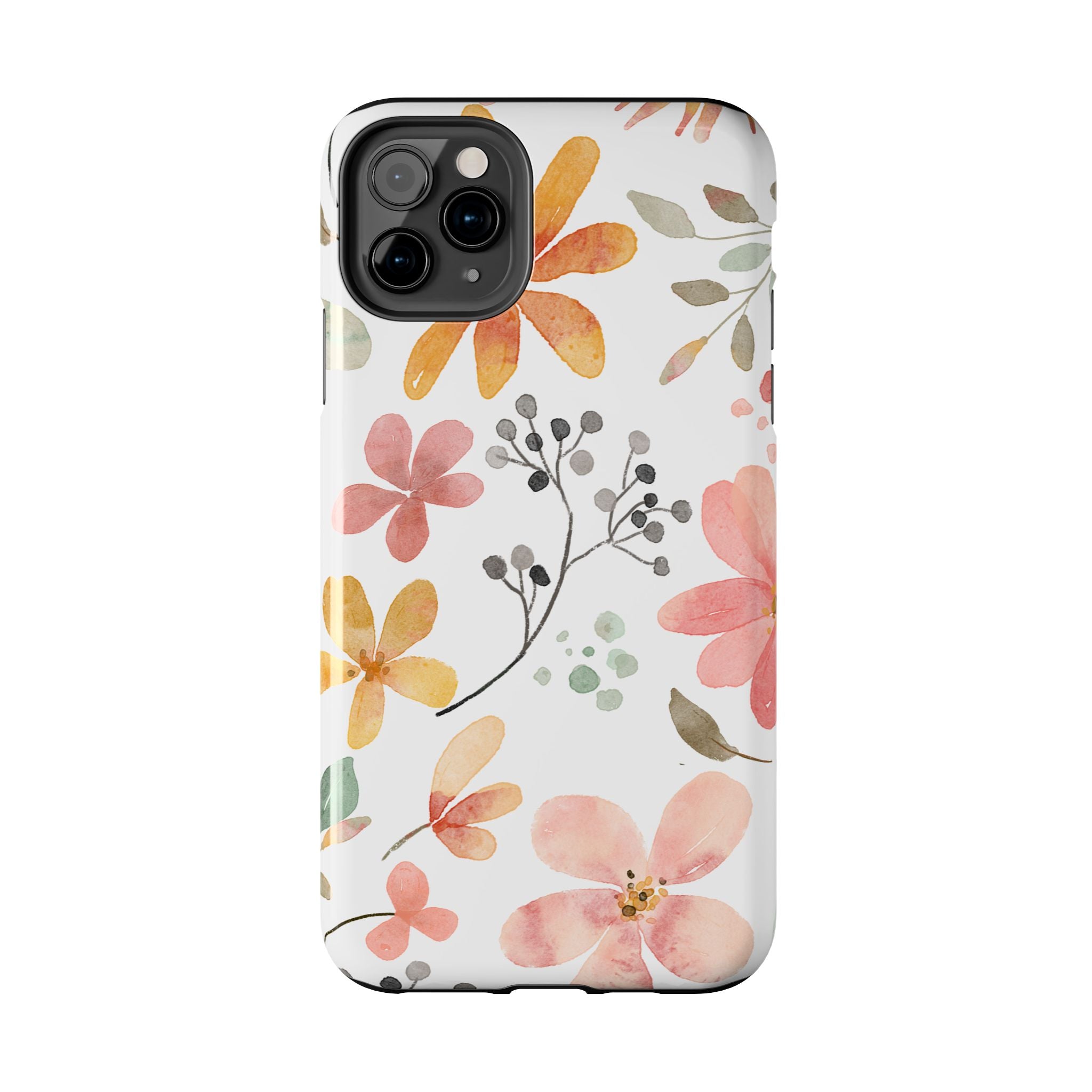 Floral Watercolor Tough Phone Case — Pink & Peach Botanical Protection