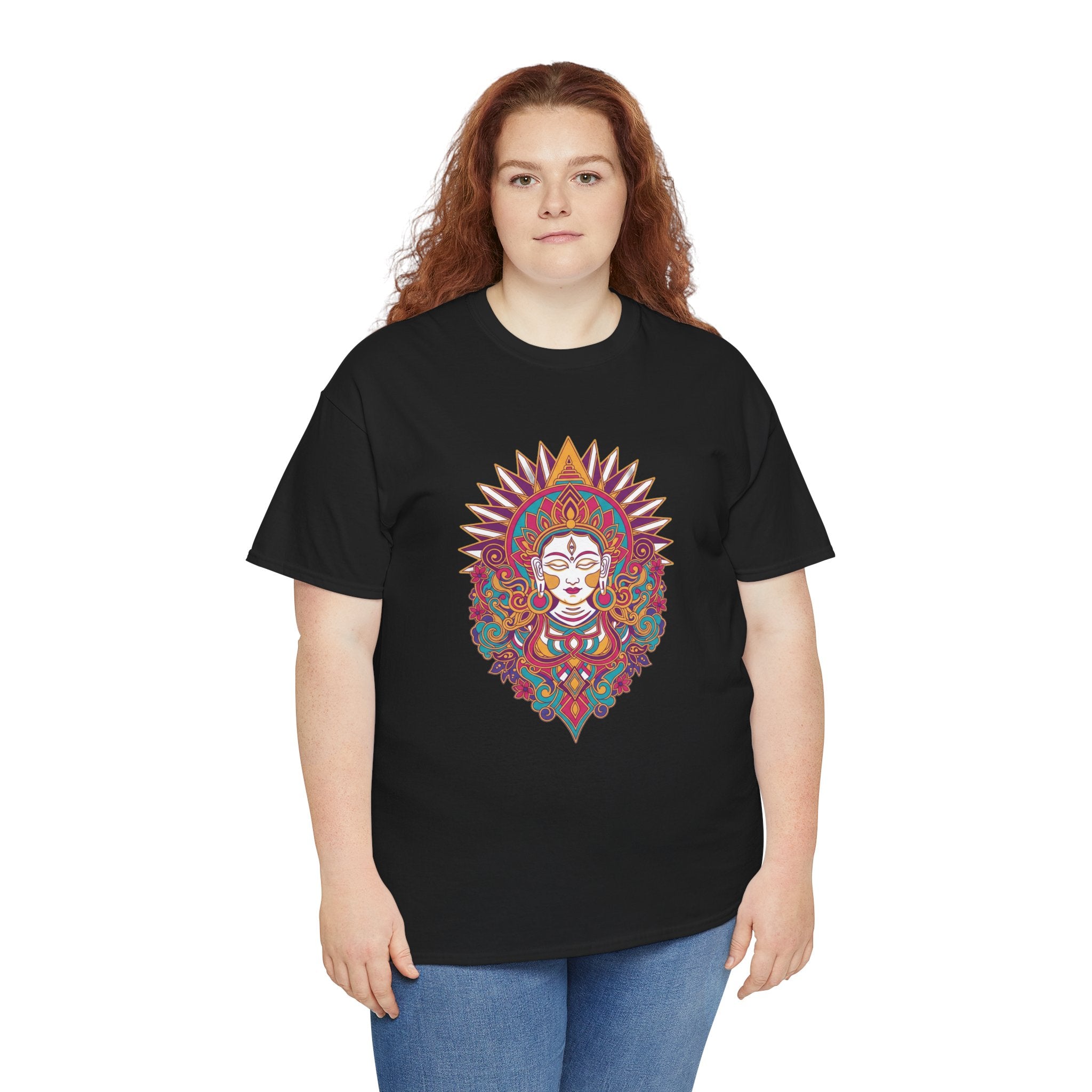 Spiritual Goddess Sun Mandala Tee — Colorful Boho Yoga T‑Shirt