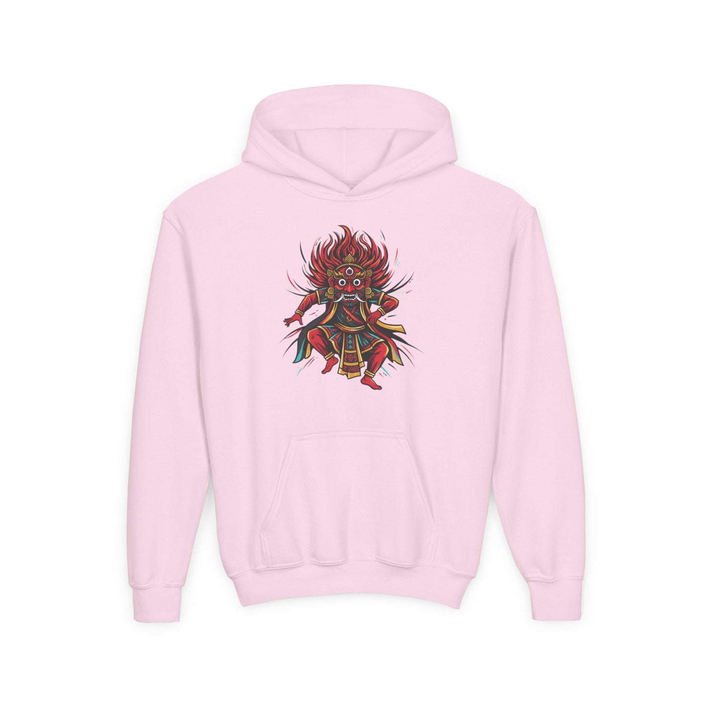 Youth Hoodie — Colorful Mythical Demon Mask Graphic
