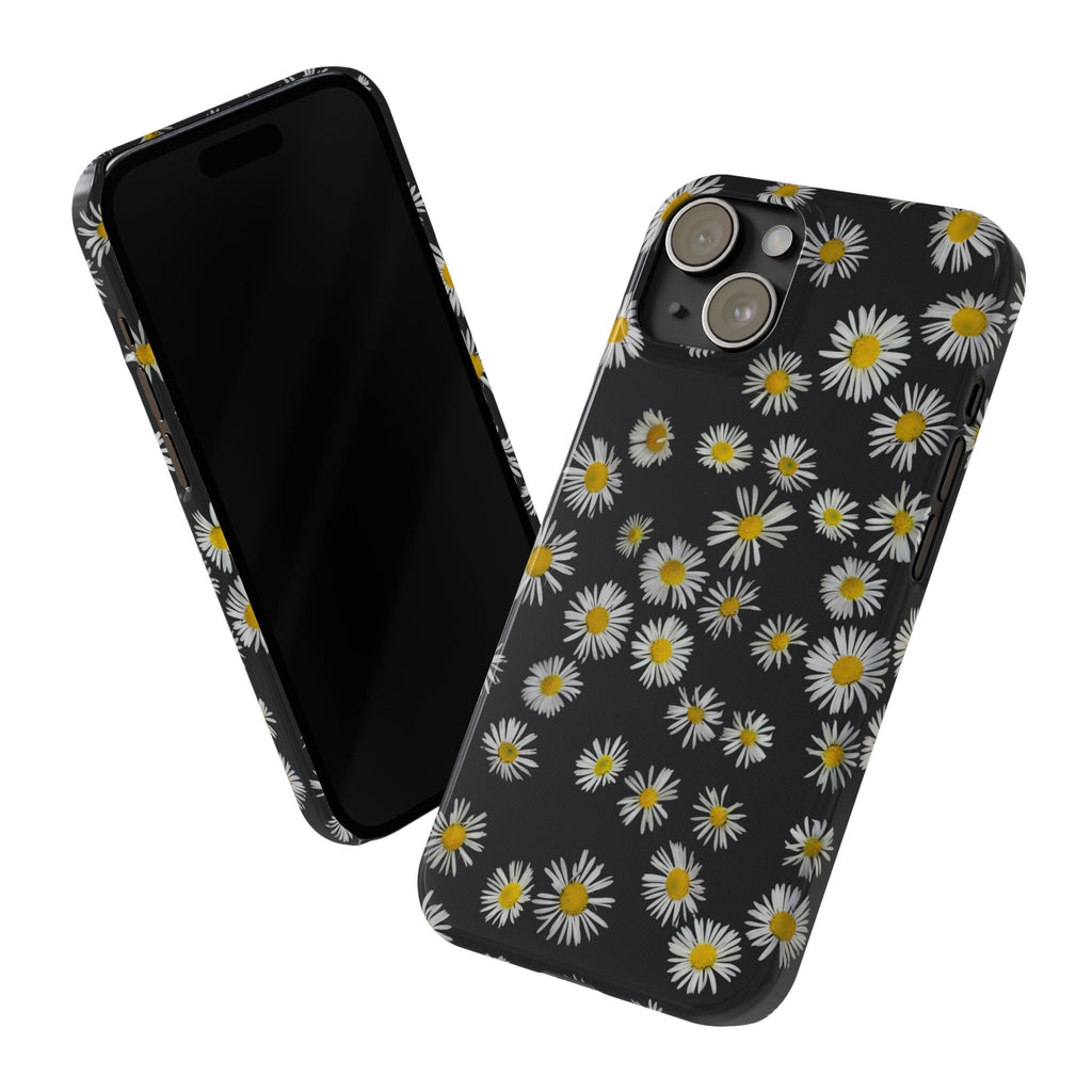 Daisy Pattern Slim Phone Case — Black Background Floral iPhone Case