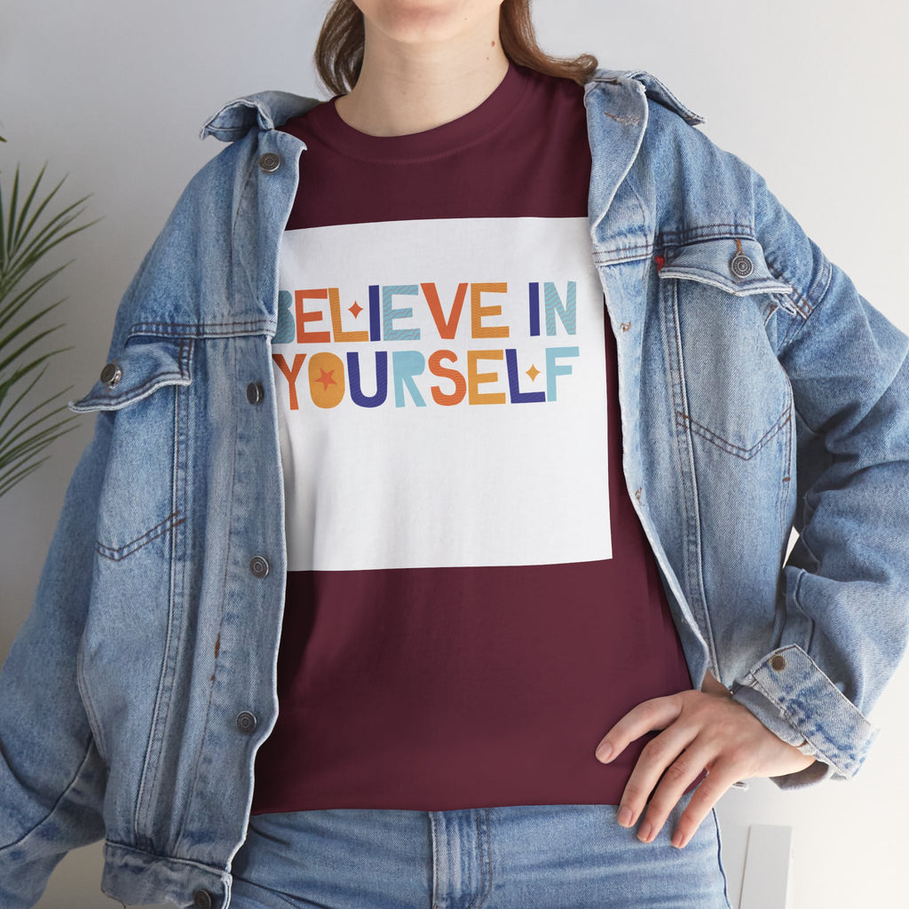 T-Shirt — "Believe in Yourself" Colorful Retro Motivational Tee