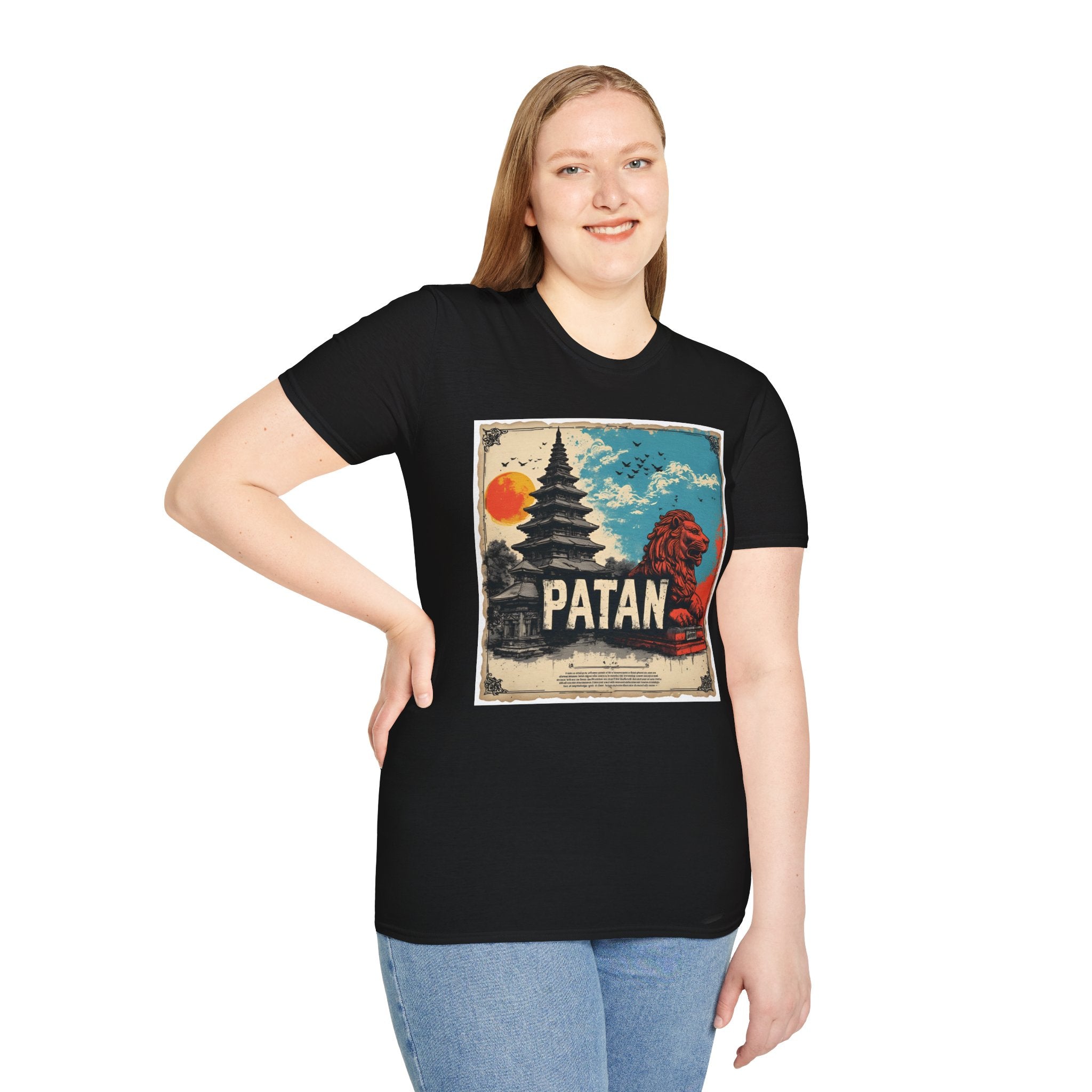Patan City T-Shirt – Temple & Lion Graphic Tee, Nepali Cultural Heritage Design