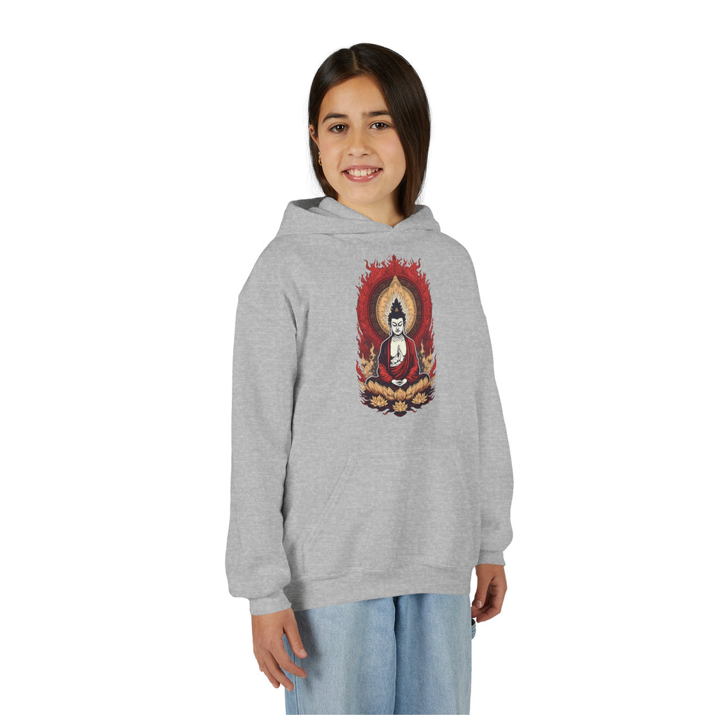 Buddha Flame Youth Hoodie — Meditative Lotus Buddha Graphic Sweatshirt