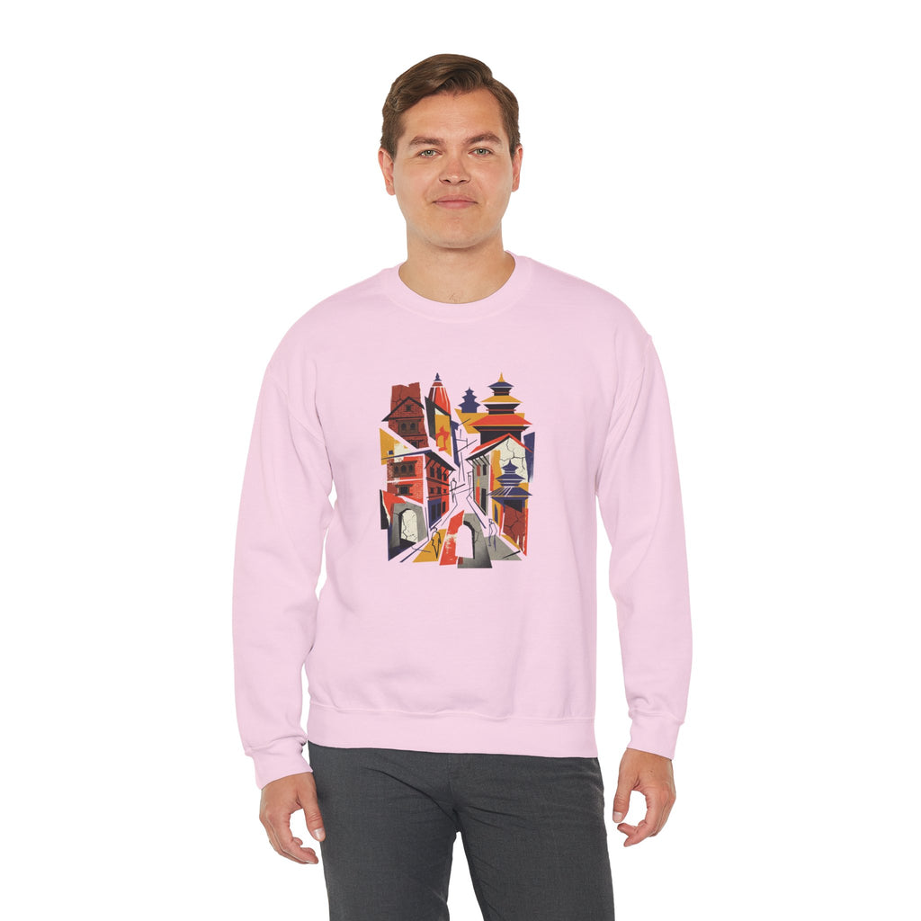 Architectural Cityscape Crewneck Sweatshirt — Abstract Urban Alley Art