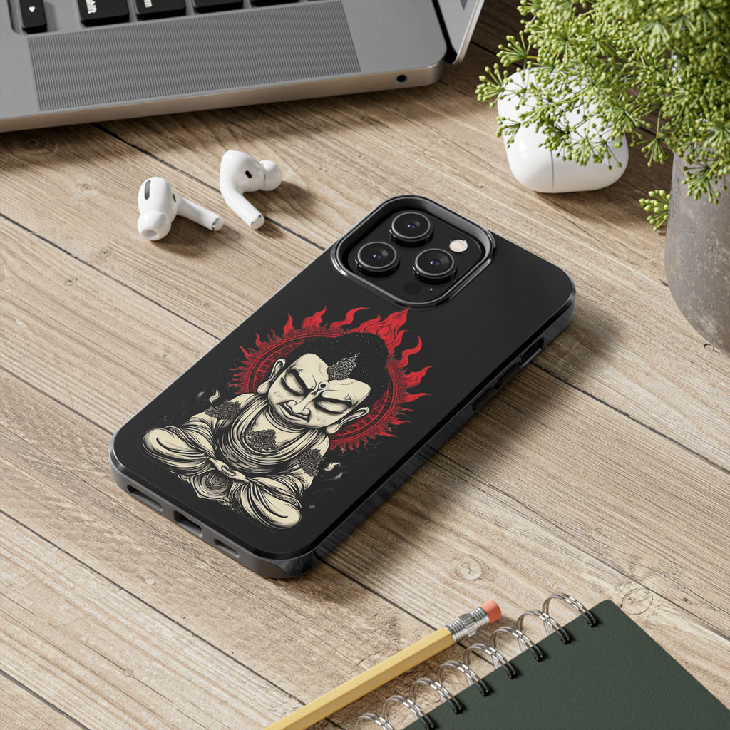 Meditative Buddha Tough Phone Case — Red Flame Zen Protection