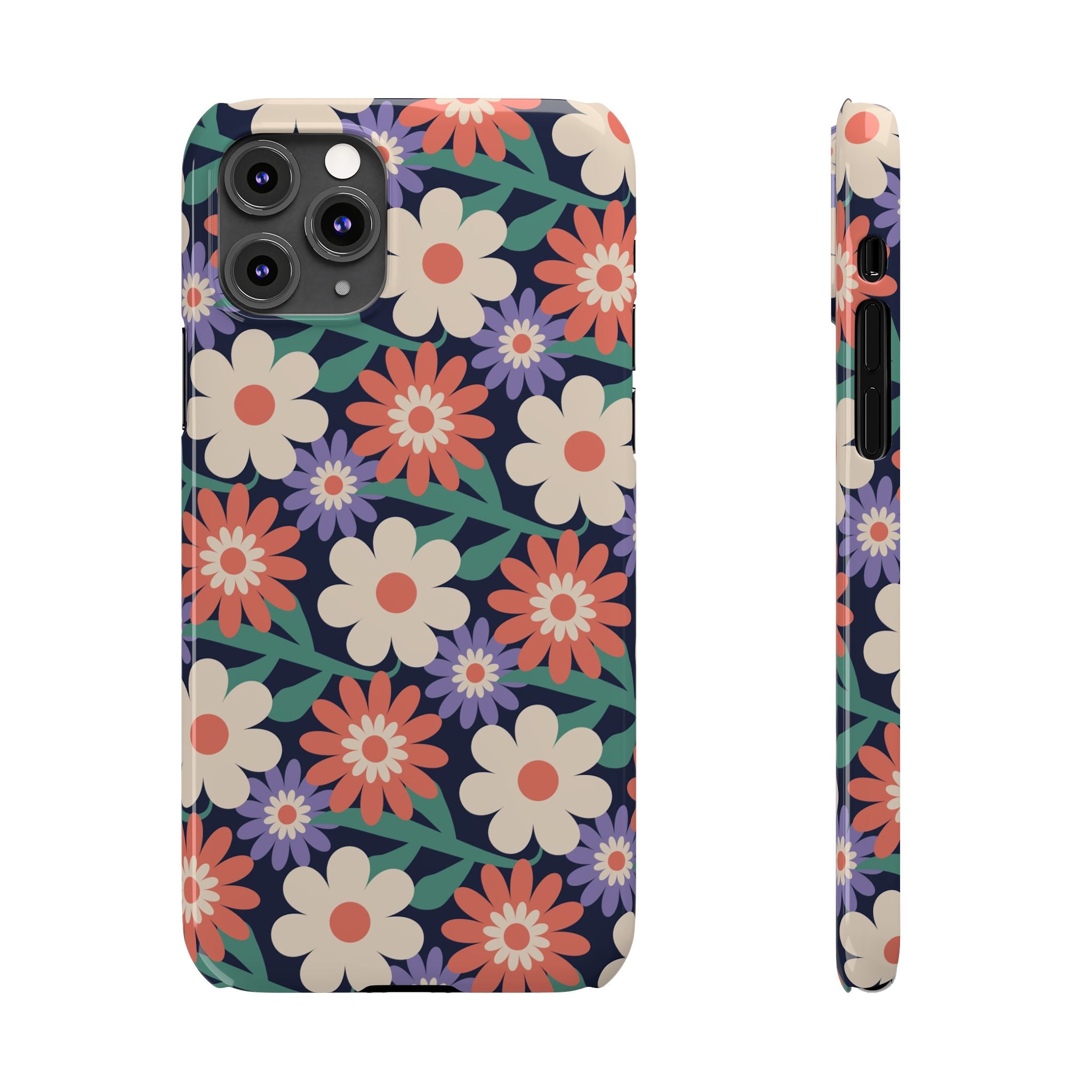 Floral Retro Slim Phone Case – Navy Ditsy Flowers