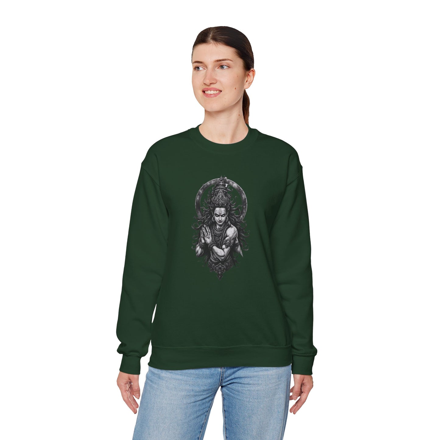 Shiva Meditation Crewneck Sweatshirt — Detailed Shiva Portrait Spiritual Yoga Pullover