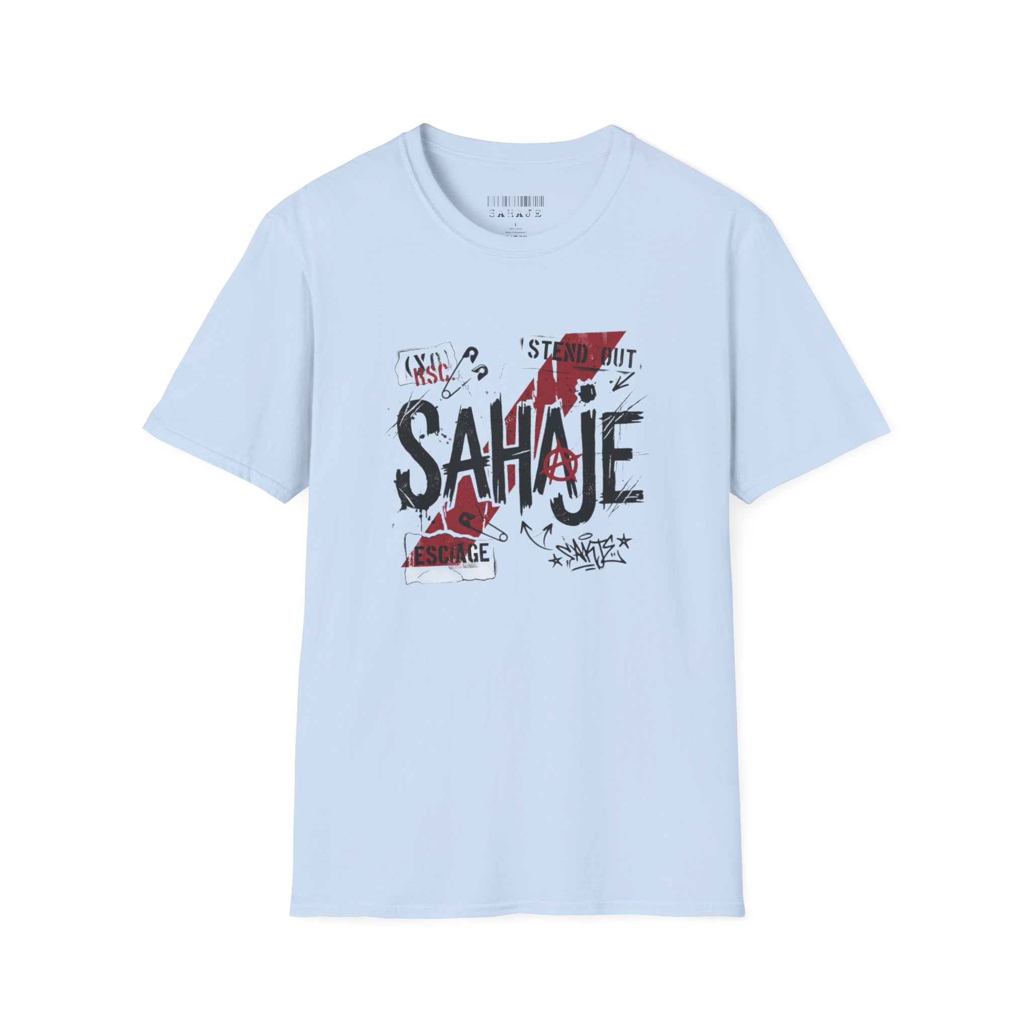 SAHAJE Graphic T‑Shirt — Distressed Red Accent Streetwear Tee