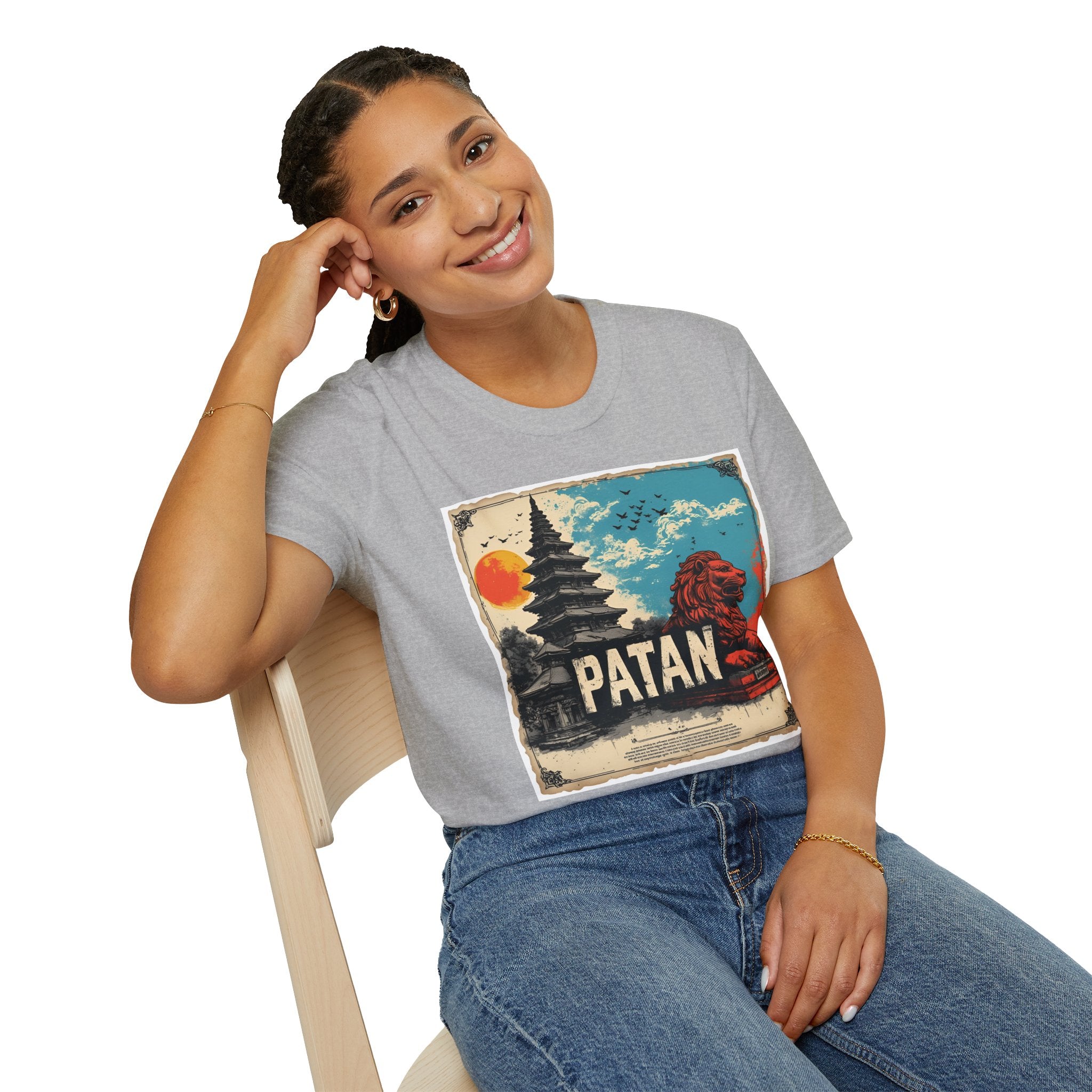 Patan City T-Shirt – Temple & Lion Graphic Tee, Nepali Cultural Heritage Design