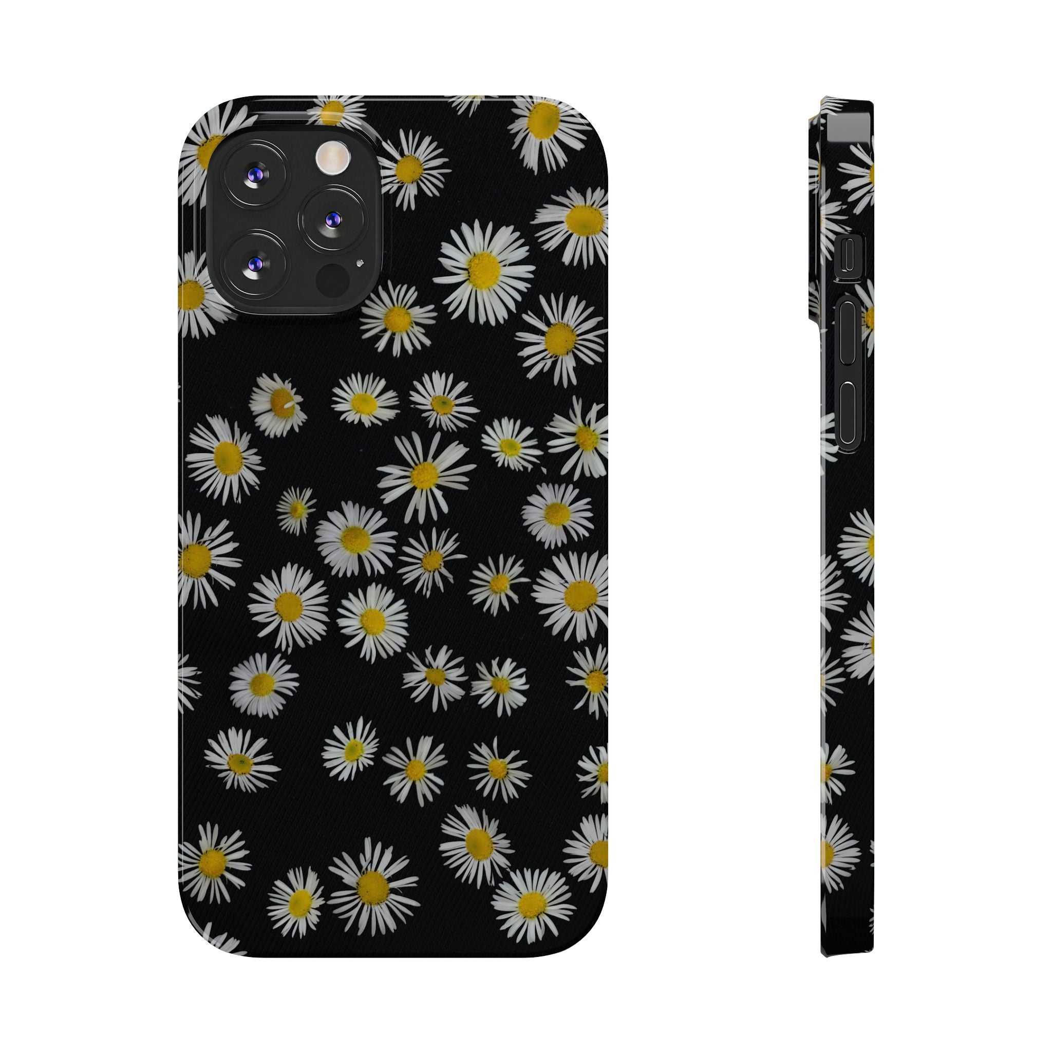 Daisy Pattern Slim Phone Case — Black Background Floral iPhone Case