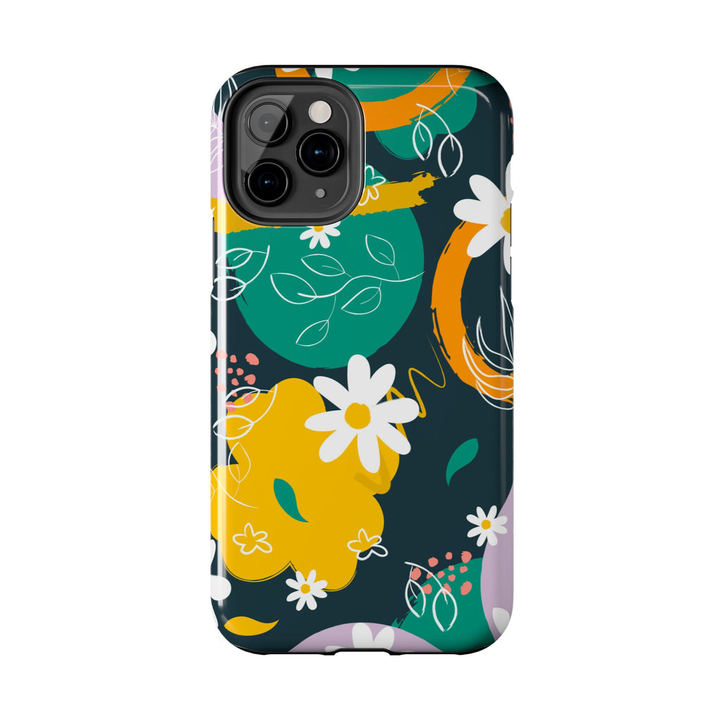 Floral Abstract Tough Phone Case — Colorful Daisies & Brushstroke Design