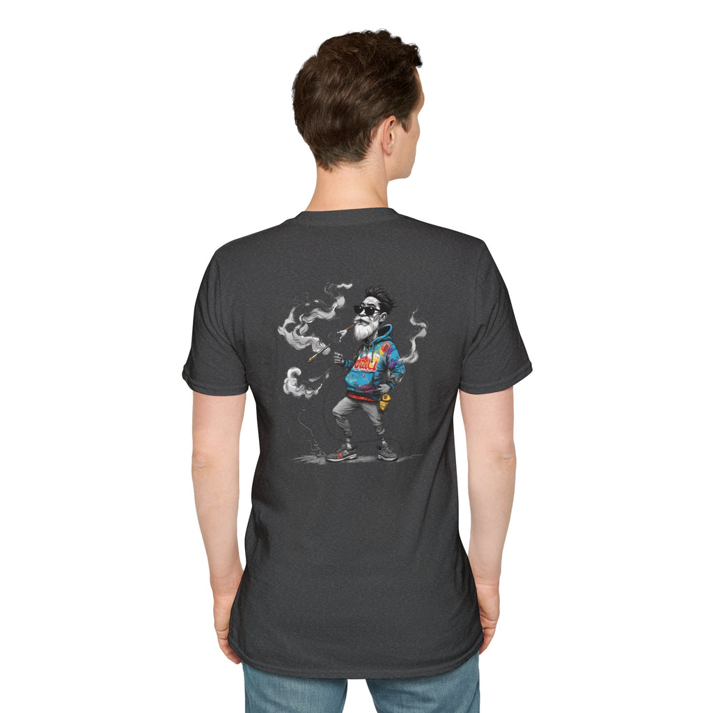 Cartoon T-Shirt – Funny Old Man Smoking Street Graphic Tee, Anti-Smoking Awareness Shirt