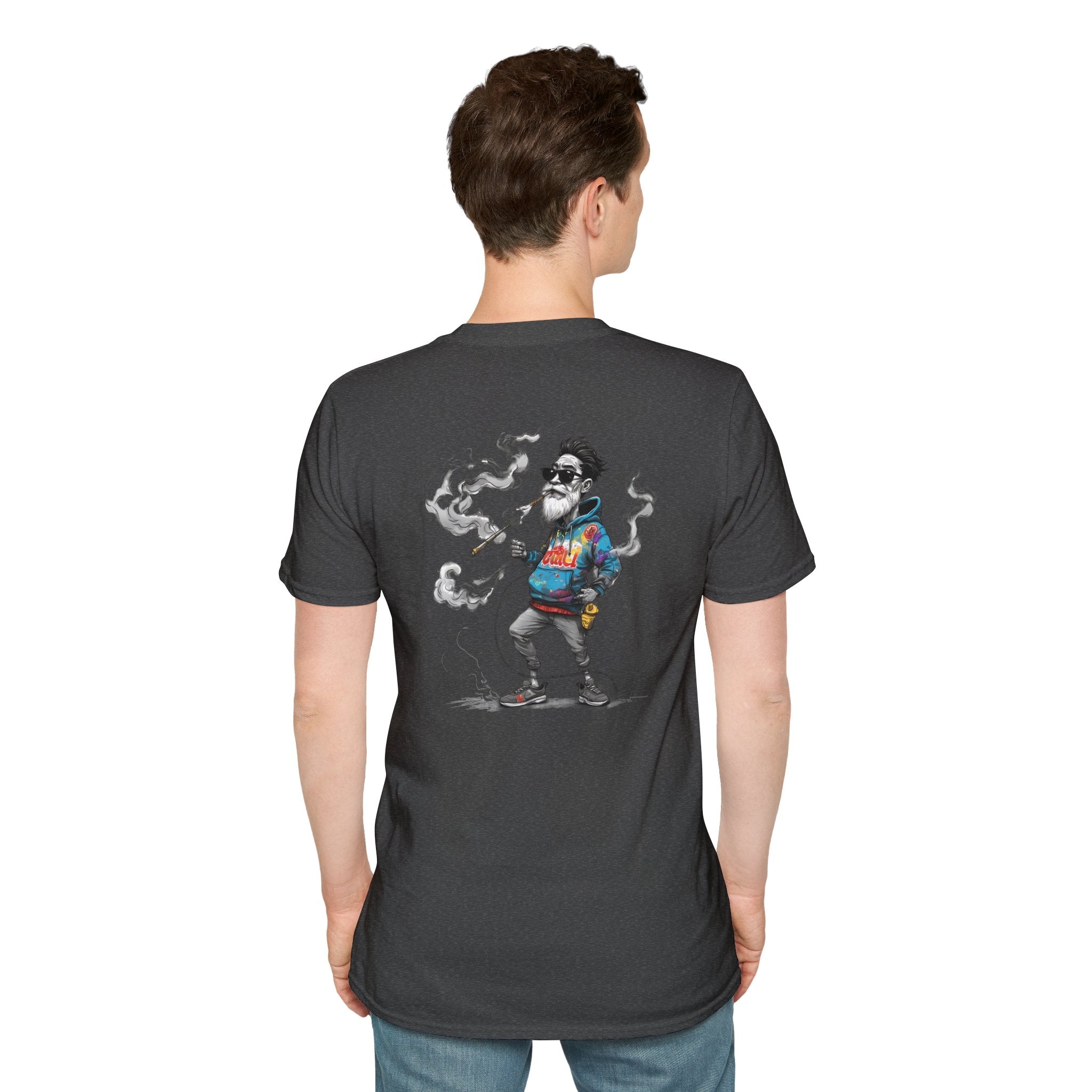Cartoon T-Shirt – Funny Old Man Smoking Street Graphic Tee, Anti-Smoking Awareness Shirt