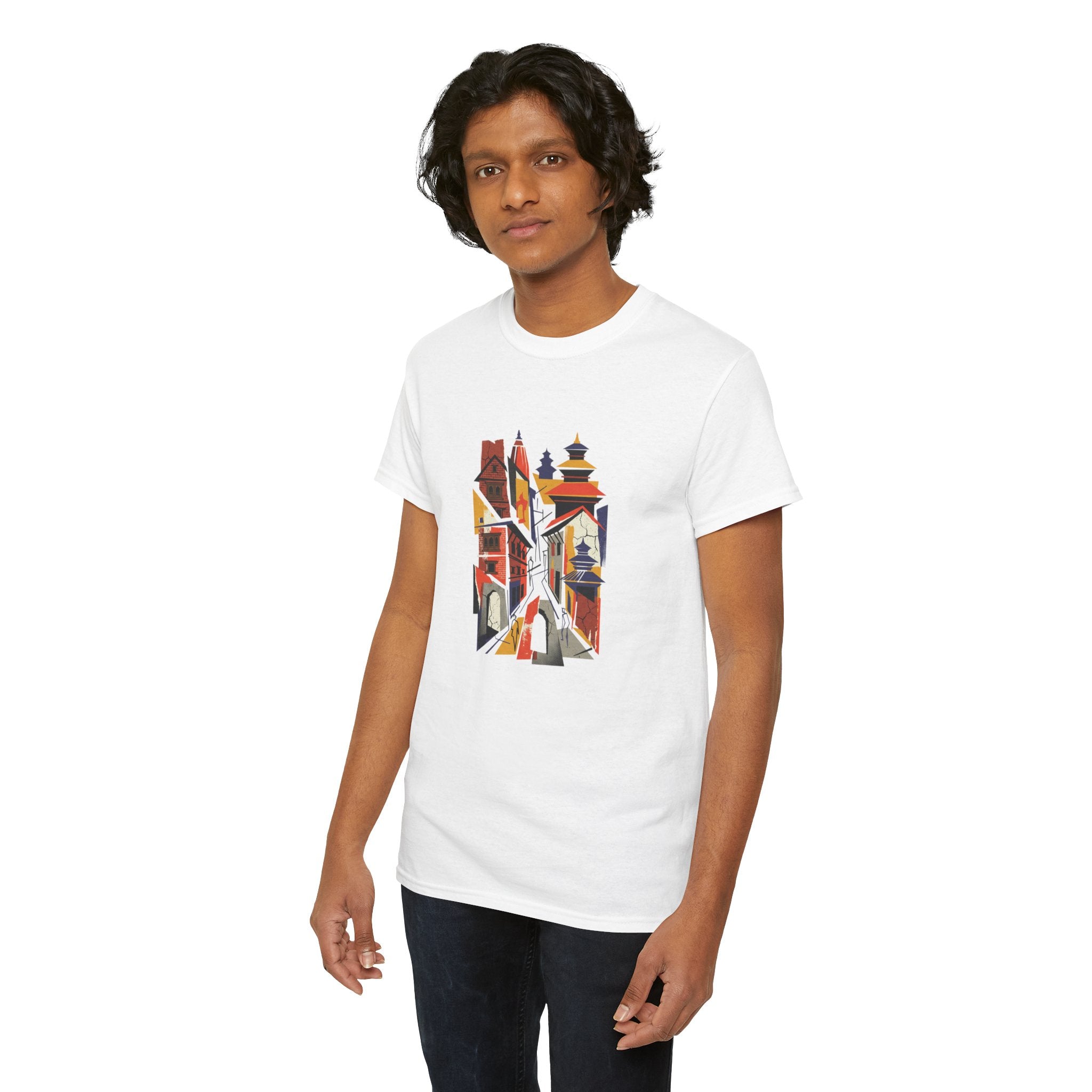 Cityscape Abstract Tee — Colorful Urban Architecture Graphic T‑Shirt