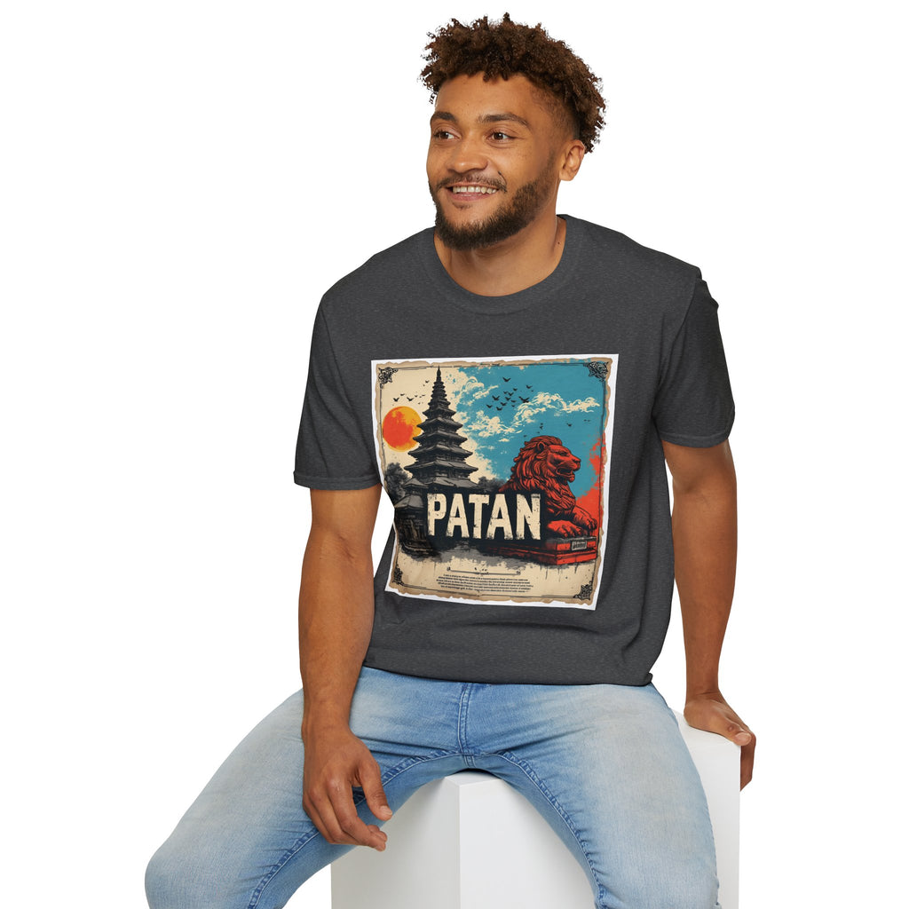 Patan City T-Shirt – Temple & Lion Graphic Tee, Nepali Cultural Heritage Design