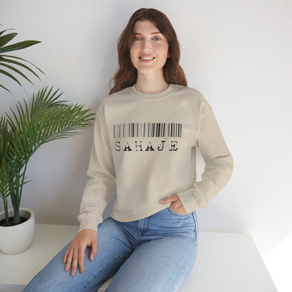 Sahaje Barcode Crewneck Sweatshirt — Minimalist White Graphic Pullover