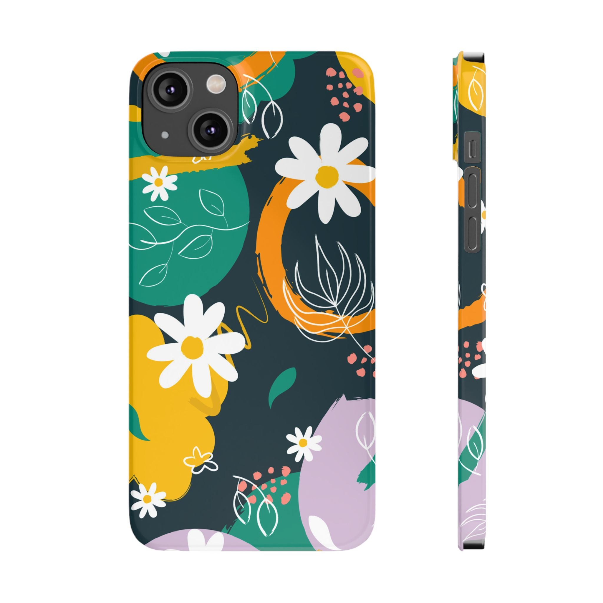 Floral Circle Slim Phone Case — Colorful Abstract Daisies Phone Cover