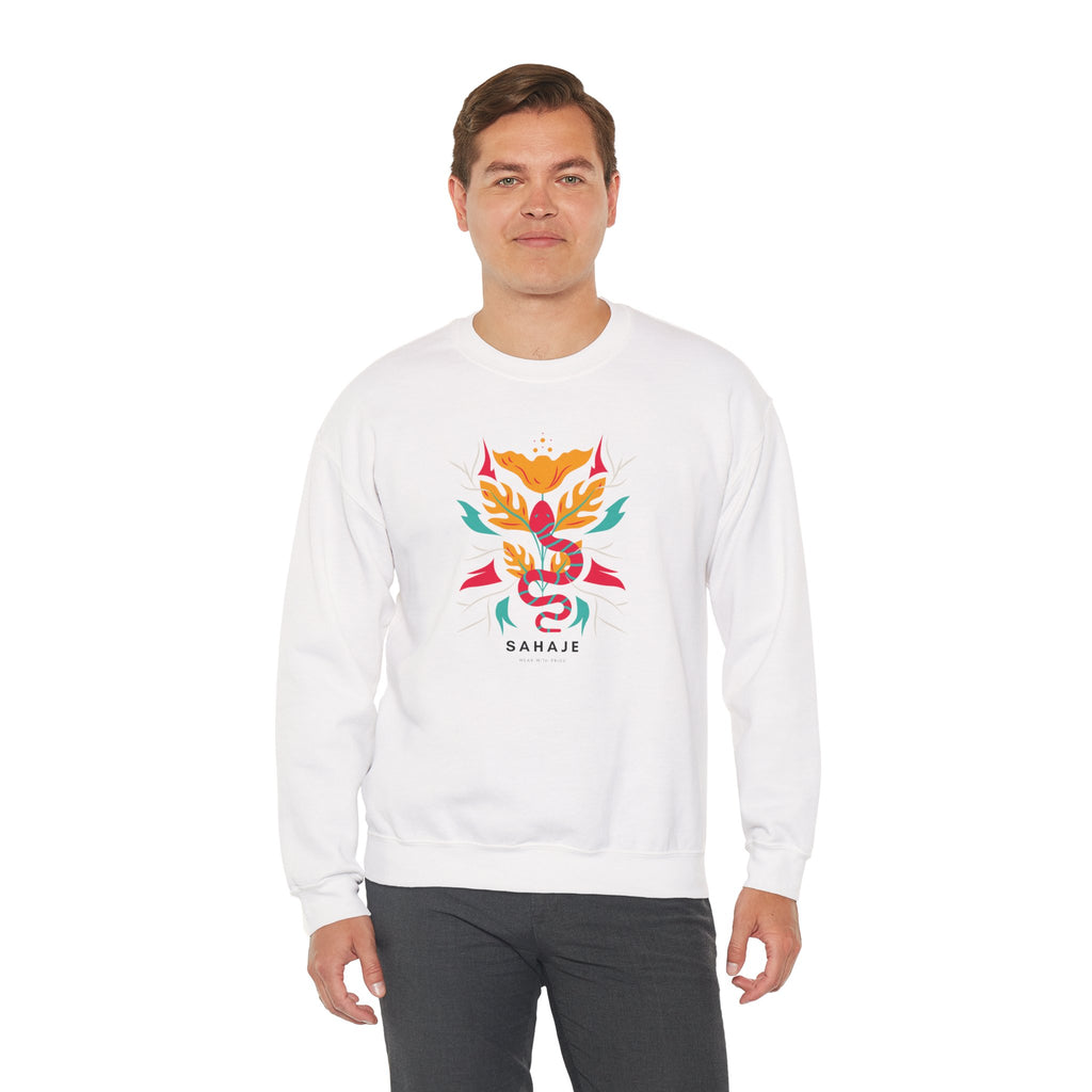 Sahajé Floral Snake Crewneck Sweatshirt — Colorful Botanical Serpent Graphic