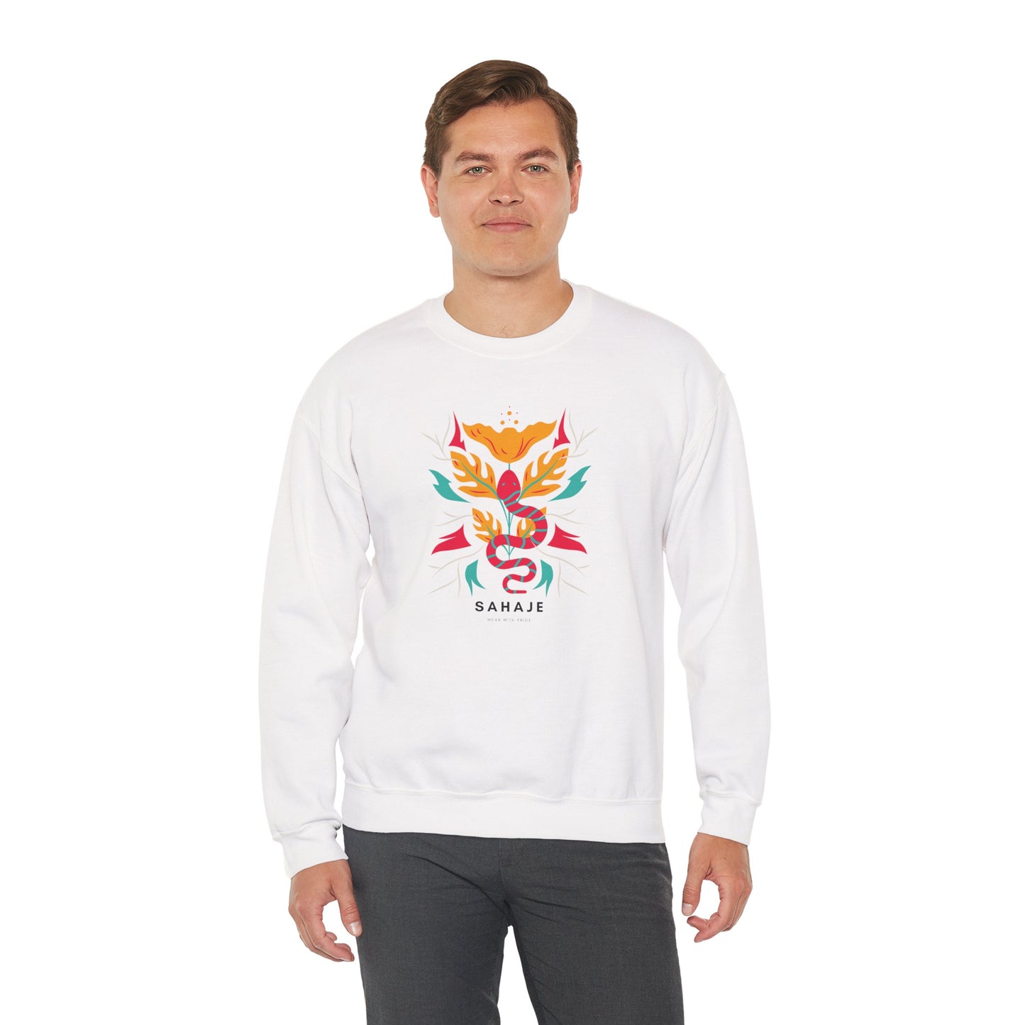 Sahajé Floral Snake Crewneck Sweatshirt — Colorful Botanical Serpent Graphic