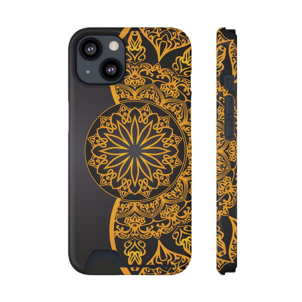 Elegant Mandala Phone Case With Card Holder, Boho Chic Gift, Smartphone Protector, Functional Accessory, Stylish Tech Decor