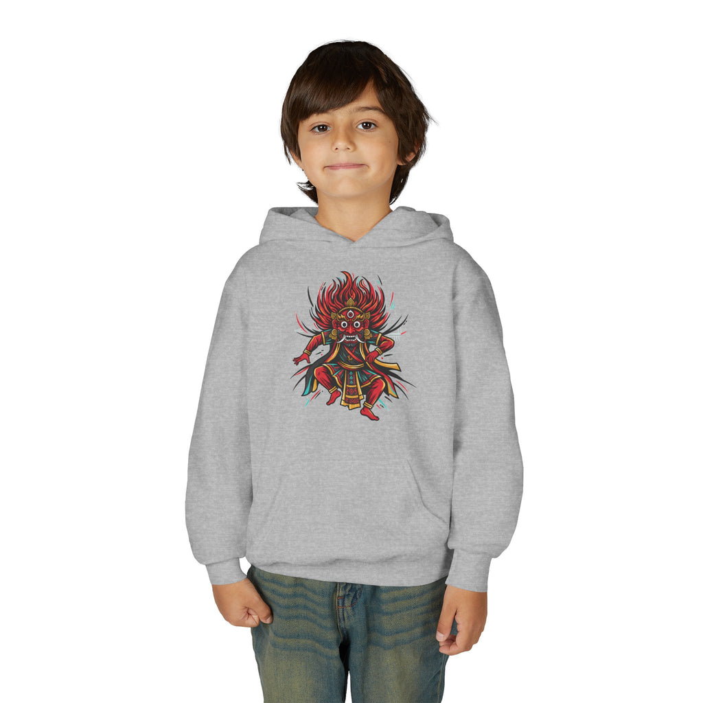 Youth Hoodie — Colorful Mythical Demon Mask Graphic