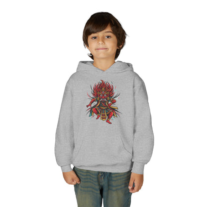 Youth Hoodie — Colorful Mythical Demon Mask Graphic