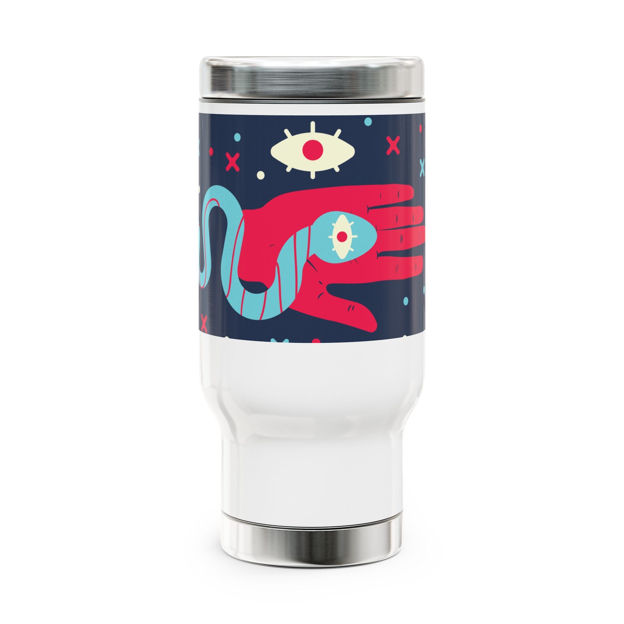 Vibrant Snake Design Travel Mug with Handle, Travel Coffee Cup, Artsy Gift for Her, Unique Drinkware, Camping Accessories, Road Trip [...]