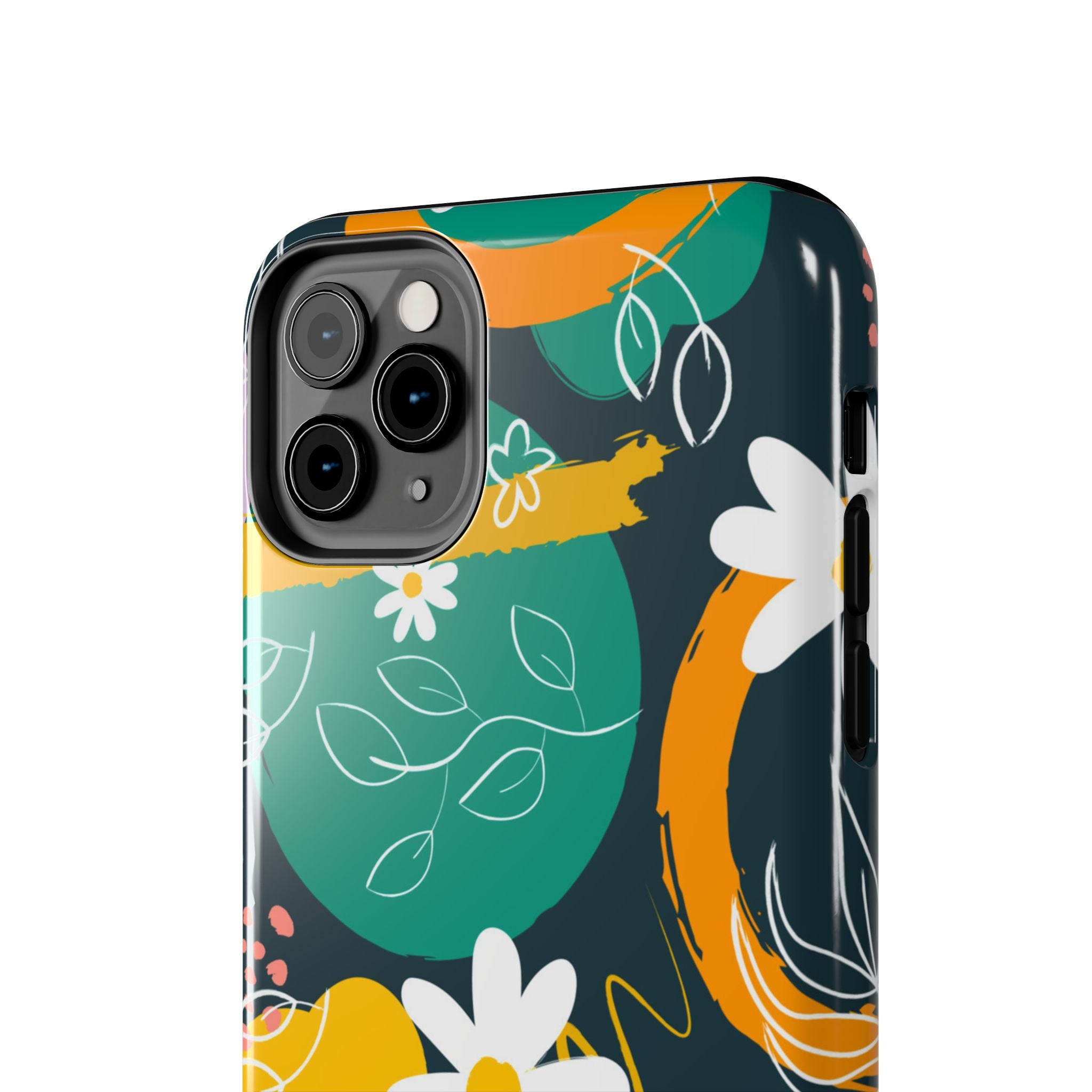 Floral Abstract Tough Phone Case — Colorful Daisies & Brushstroke Design
