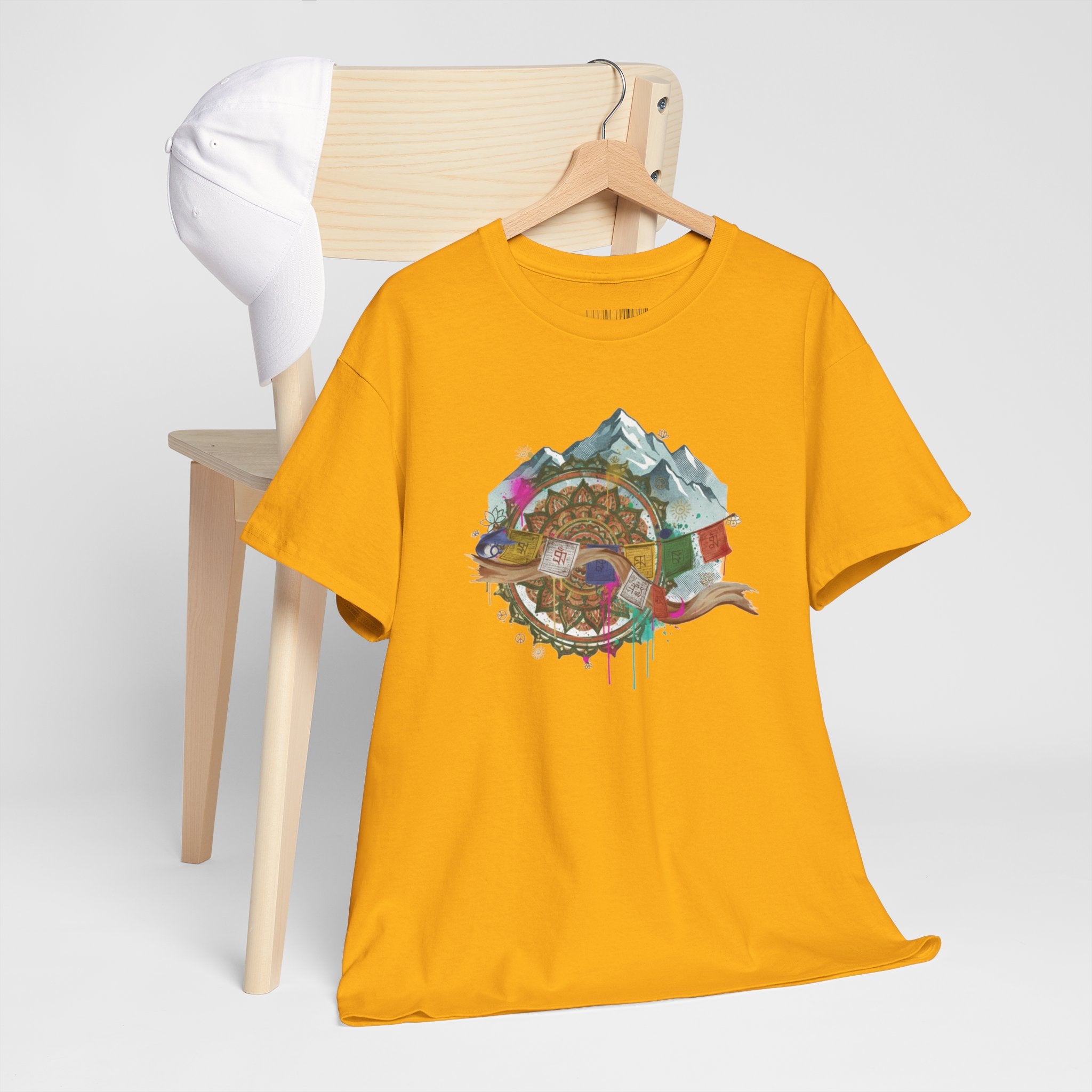 Adventure Compass Graphic Tee — Mountain, Globe & Flag Illustration