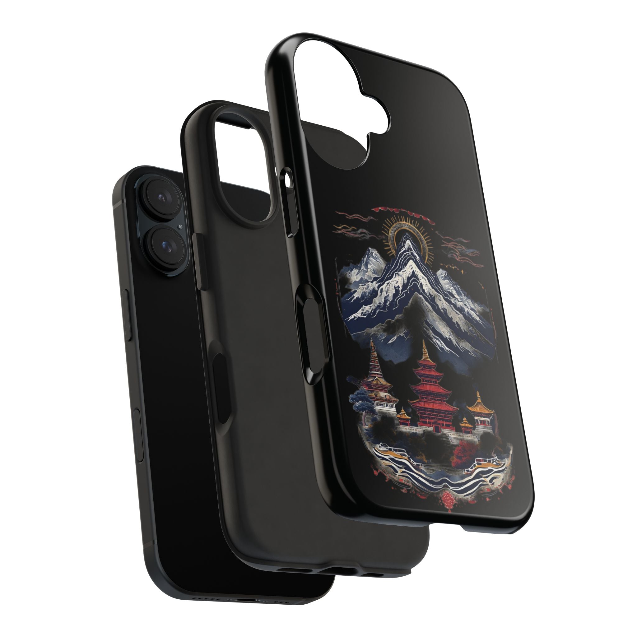 Mountain Temple Tough Phone Case — Japanese-Inspired Landscape Phone Cover