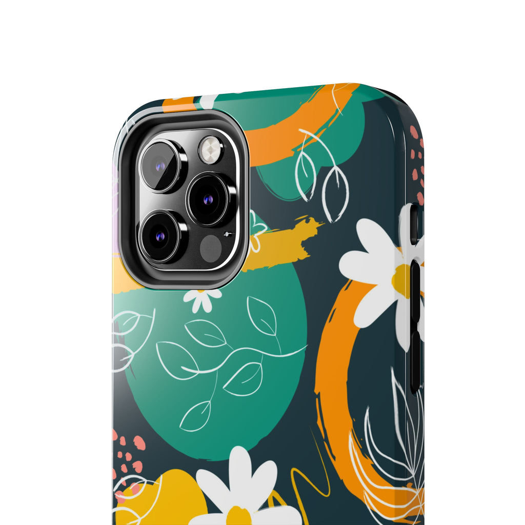 Floral Abstract Tough Phone Case — Colorful Daisies & Brushstroke Design