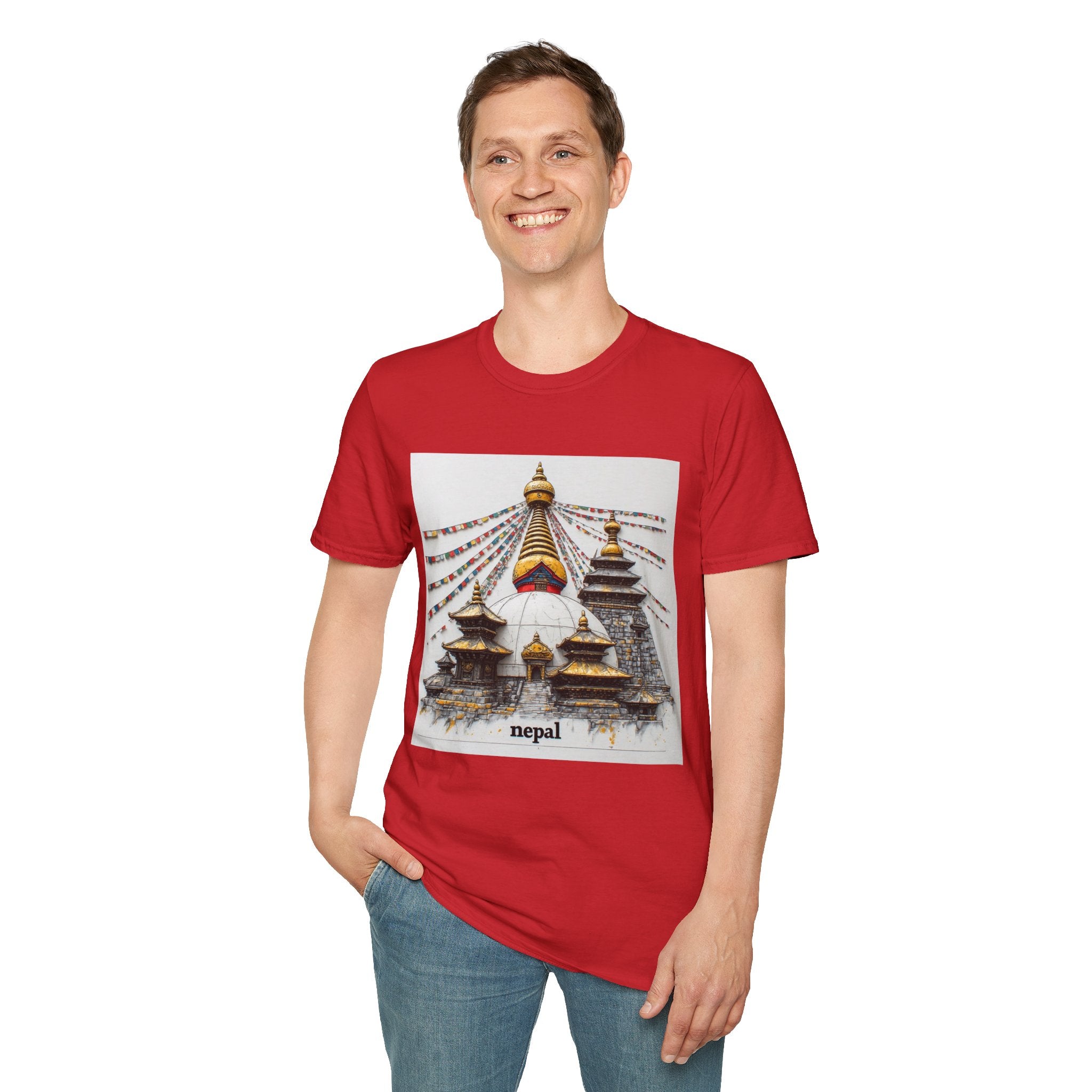 Nepal Temple Graphic T-Shirt — Boudhanath Stupa Prayer Flags Travel Tee