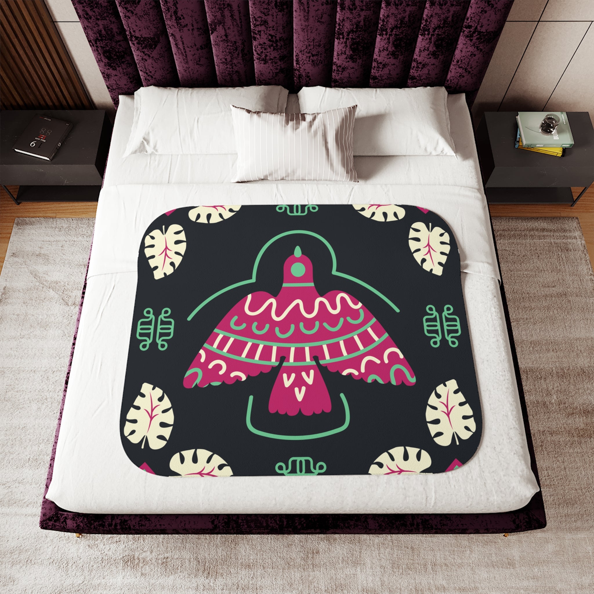 Tribal Thunderbird Sherpa Blanket — Two-Tone Plush Throw