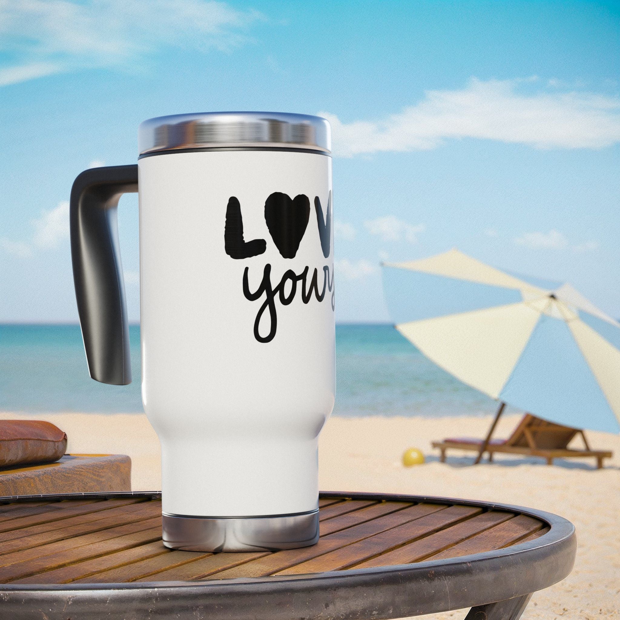 Love Yourself Stainless Steel Travel Mug, Inspirational Travel Coffee Cup, Motivational Drinkware, Perfect Gift for Friends, Self-Care [...]