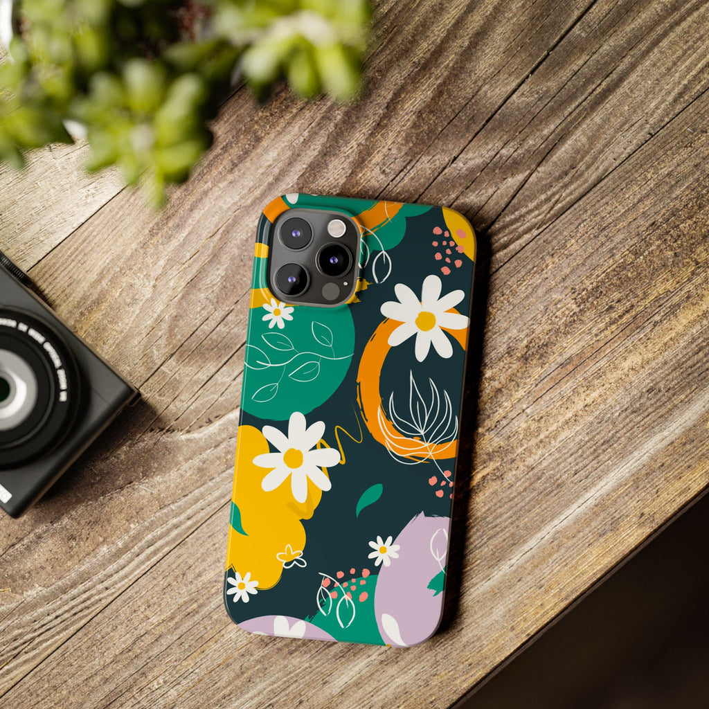 Floral Circle Slim Phone Case — Colorful Abstract Daisies Phone Cover