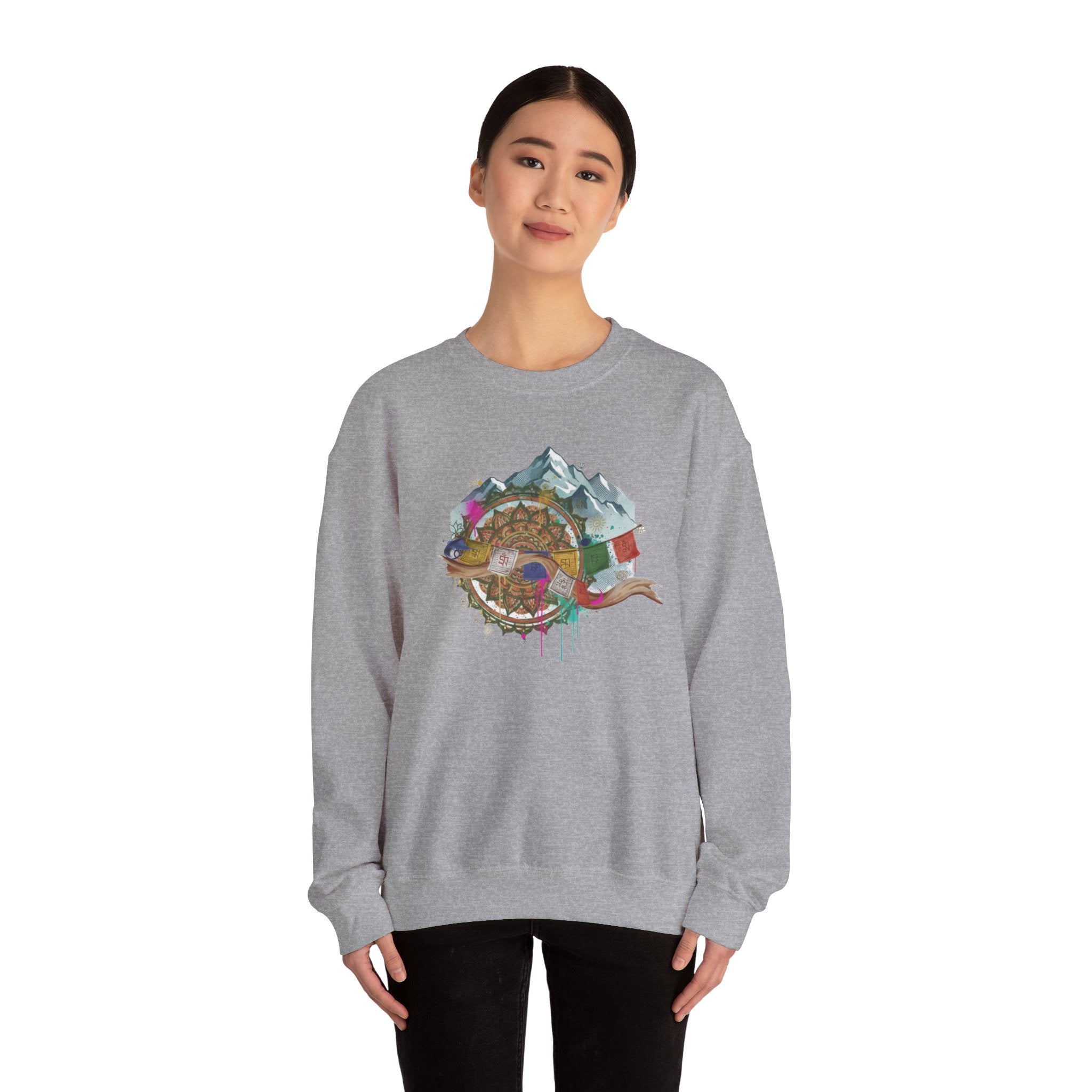 Adventure Mountain Crewneck Sweatshirt — Colorful Hiking Compass & Peaks Design