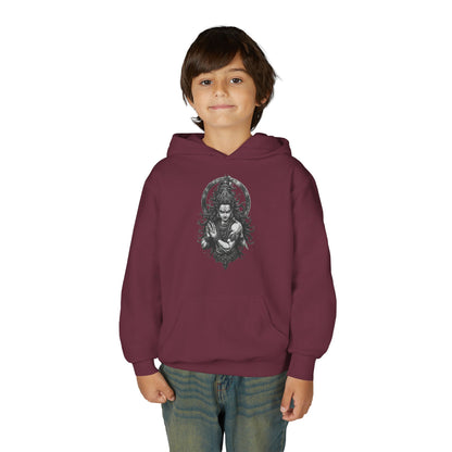 Youth Hoodie with Gothic Goddess Skull Art — Dark Fantasy Graphic Pullover