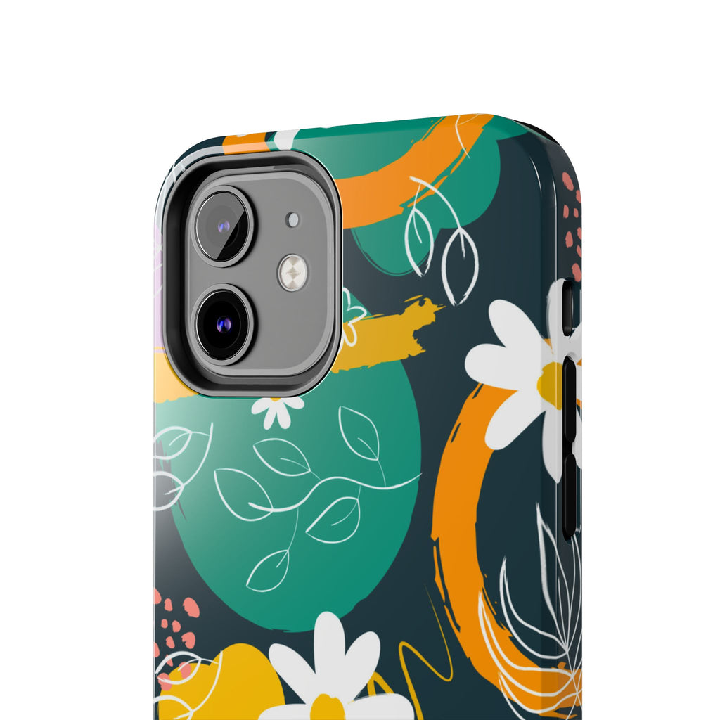 Floral Abstract Tough Phone Case — Colorful Daisies & Brushstroke Design