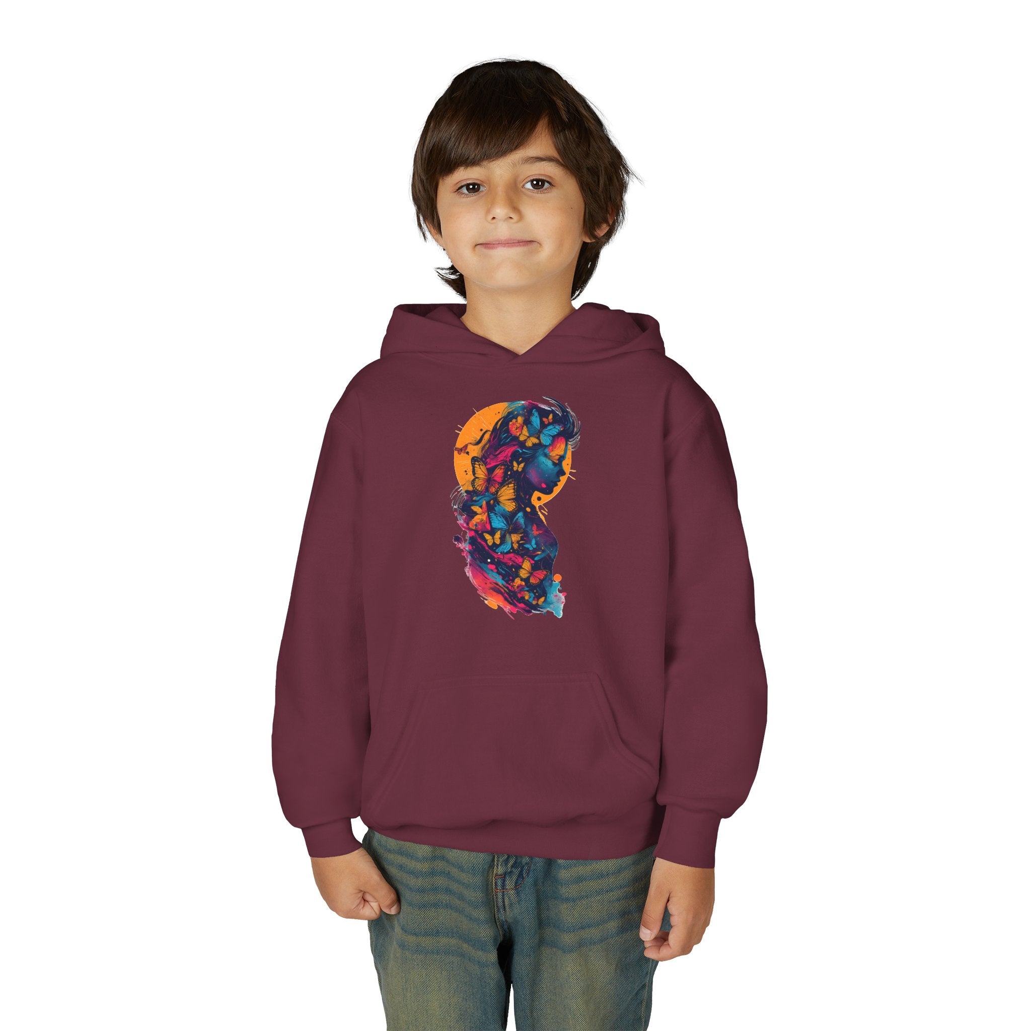Youth Hoodie — Colorful Butterfly Silhouette Kids Pullover