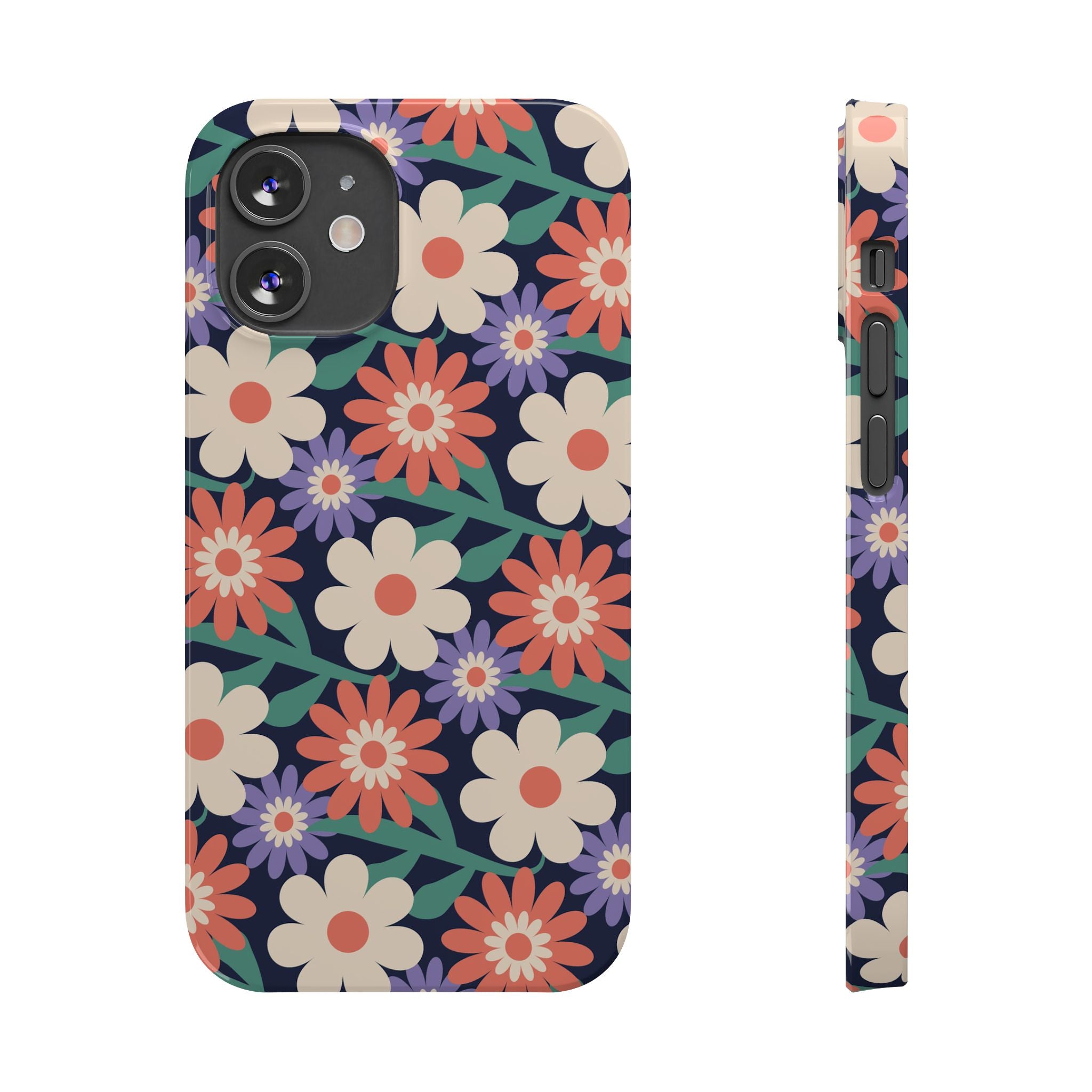 Floral Retro Slim Phone Case – Navy Ditsy Flowers