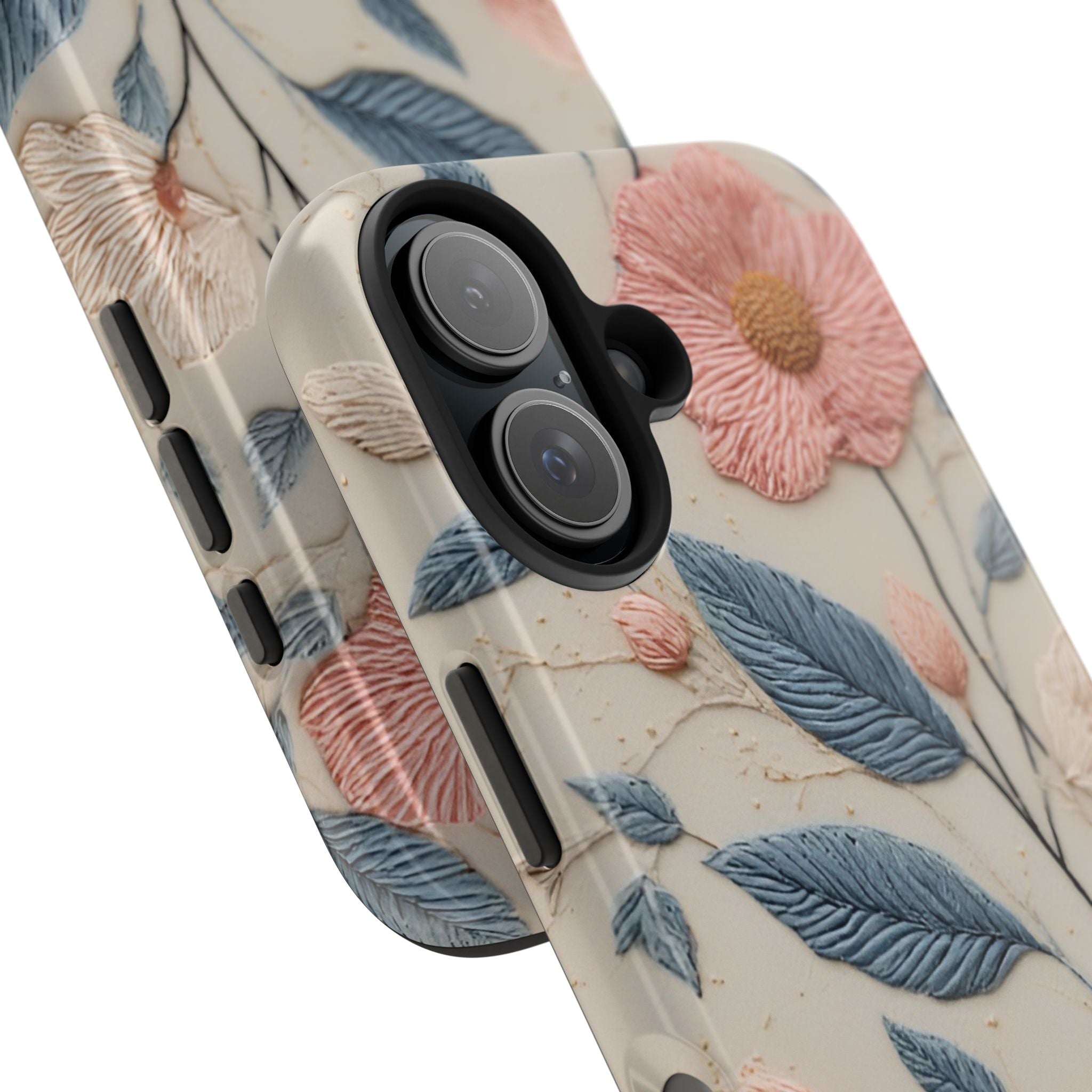 Floral Embroidered Tough Phone Case — Pink Blossom Protective Phone Cover