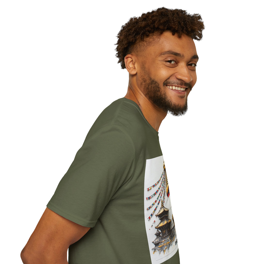 Nepal Temple Graphic T-Shirt — Boudhanath Stupa Prayer Flags Travel Tee