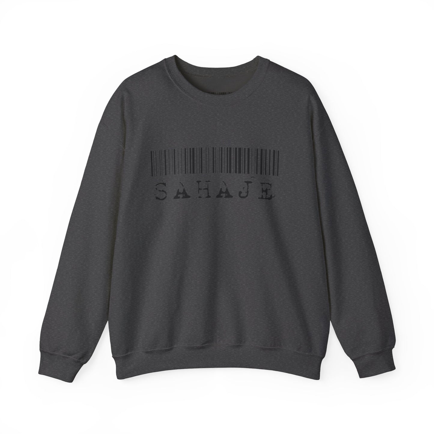 Sahaje Barcode Crewneck Sweatshirt — Minimalist White Graphic Pullover