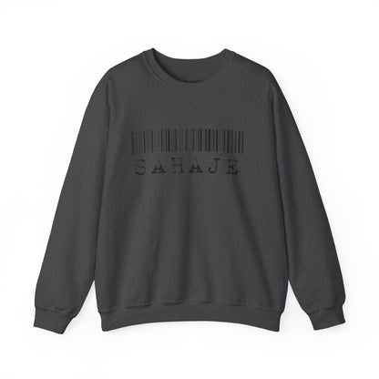 Sahaje Barcode Crewneck Sweatshirt — Minimalist White Graphic Pullover