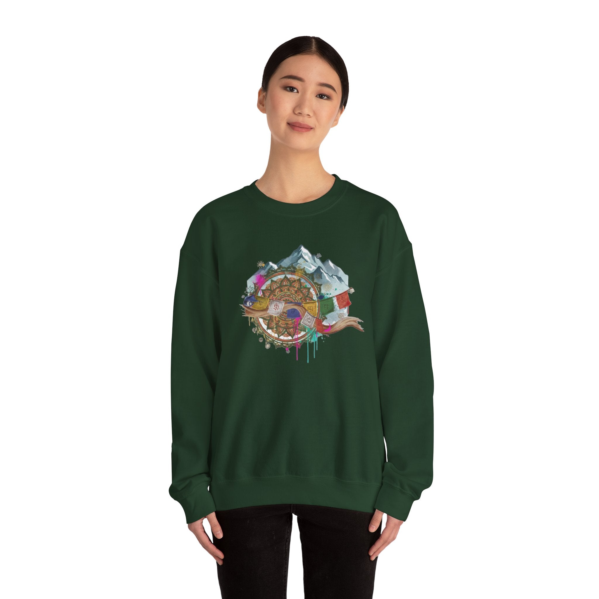 Adventure Mountain Crewneck Sweatshirt — Colorful Hiking Compass & Peaks Design