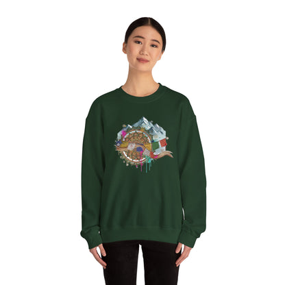Adventure Mountain Crewneck Sweatshirt — Colorful Hiking Compass & Peaks Design