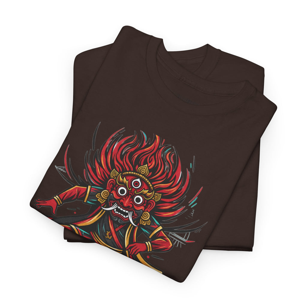 T-Shirt — Fierce Red Oni Demon Graphic Tee (Mythic Japanese Mask Design)