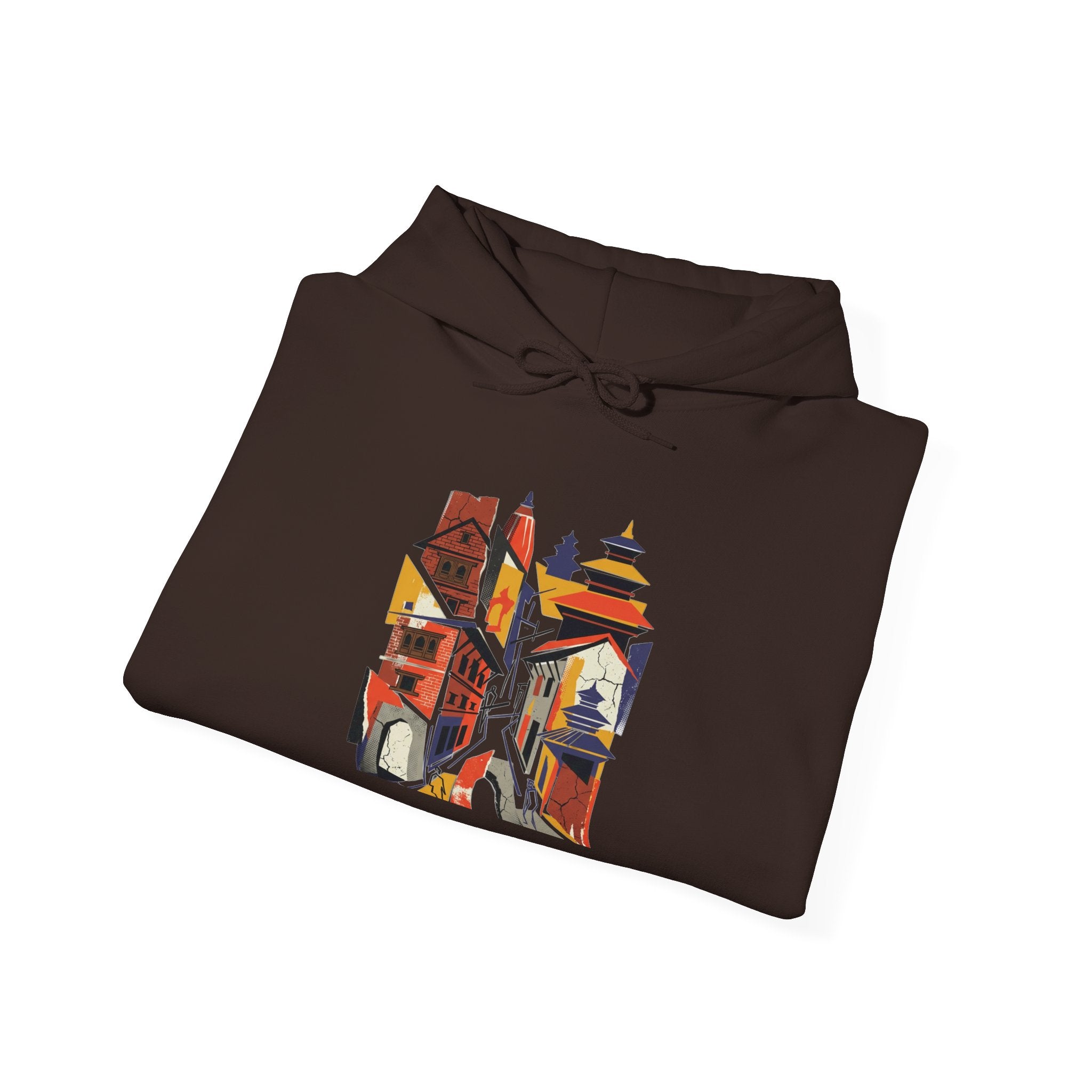 Cityscape Collage Hoodie — Colorful Urban Architecture Graphic Hoodie