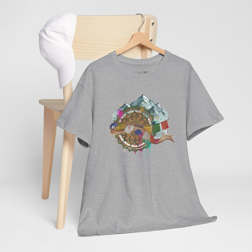 Adventure Compass Graphic Tee — Mountain, Globe & Flag Illustration