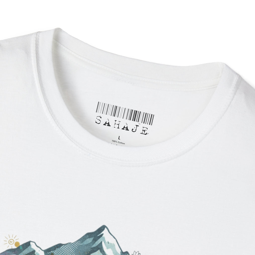 Adventure Compass T-Shirt — Mountain Compass with Prayer Flags & Colorful Globe